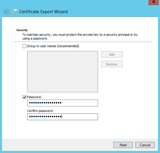 Enrollment - Export Wizard Security