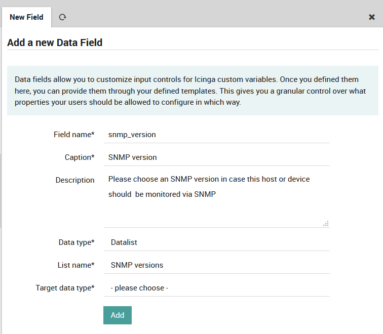 Create a Data Field for SNMP Versions
