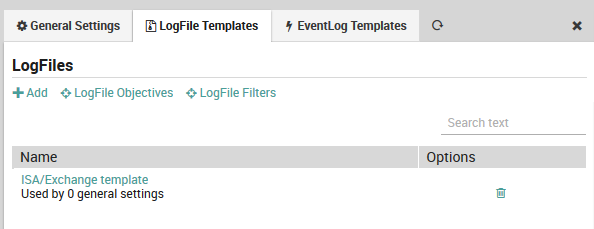 List of existing LogFile Template definitions