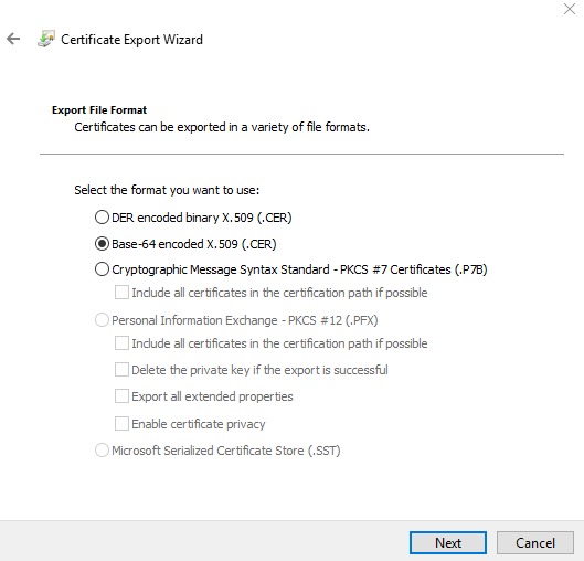 Enrollment - Certificate Export Format