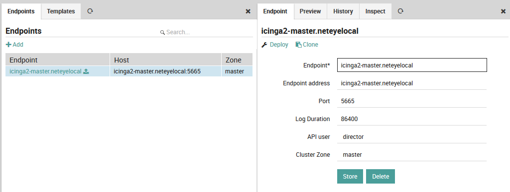 The Endpoints management panel