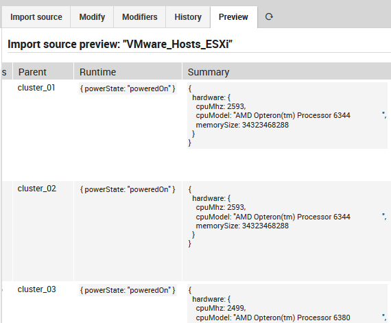 Previewing the results of importing from the source