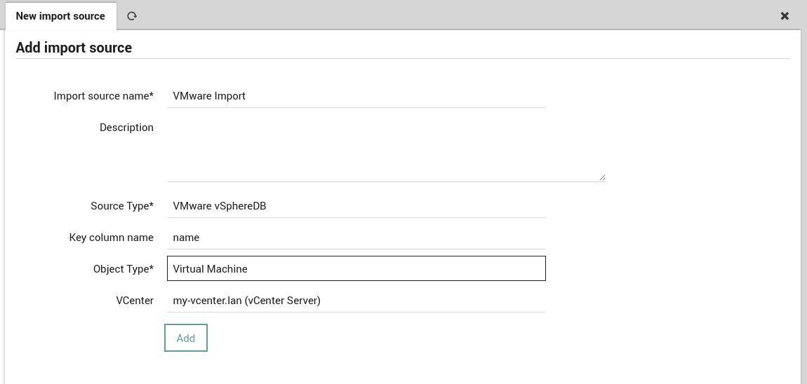 Configure the parameters for the VMware vSphereDB source