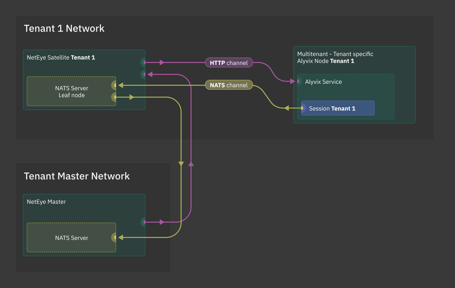 Communication between the Alyvix node and the |ne| Master through Satellites