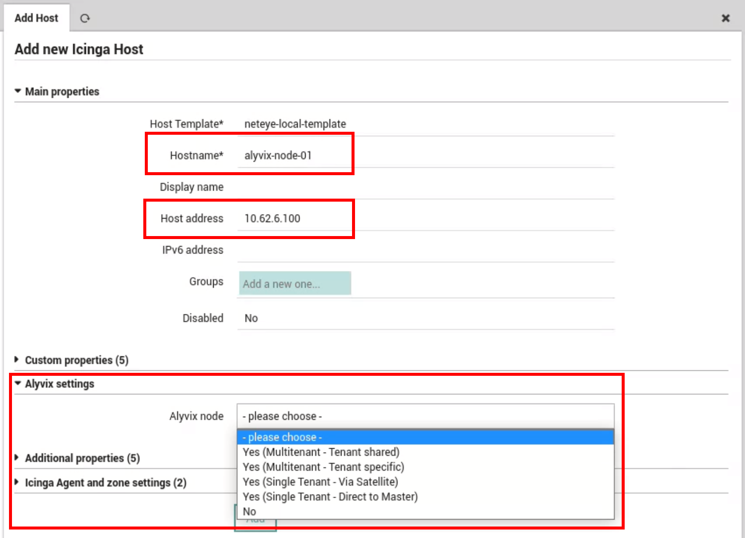 Creation of a Host as an Alyvix node