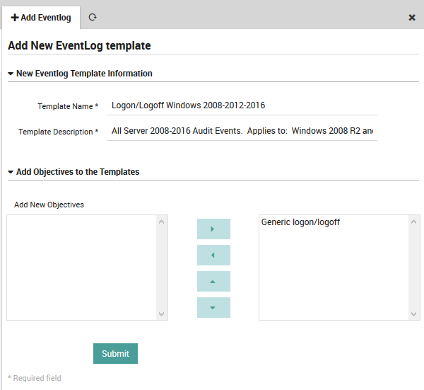 Adding a new EventLog Template definition