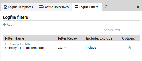 Index of existing LogFile Filter definitions