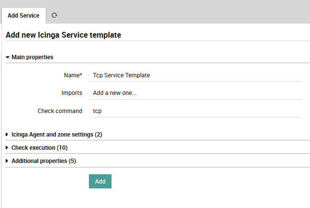 Define service template - tcp