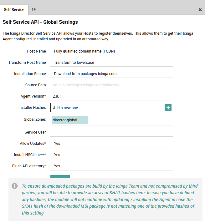 Settings - Installer Details