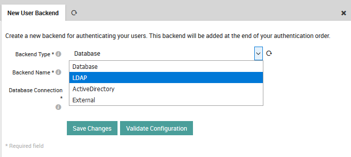 backend type selection