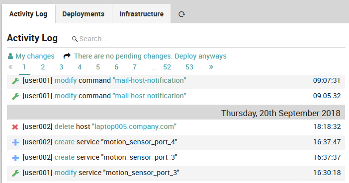 The activity log panel