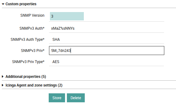 Auth and Priv properties for SNMPv3