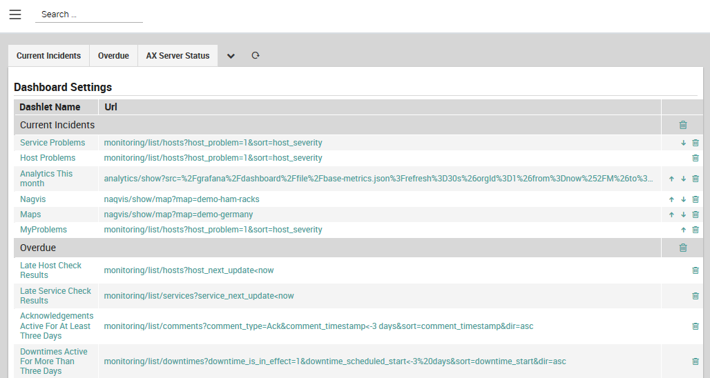 Dashboard settings