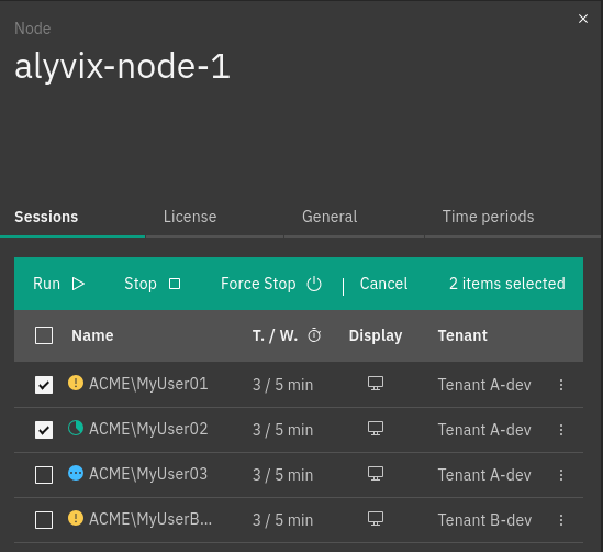 Control multiple sessions workflow