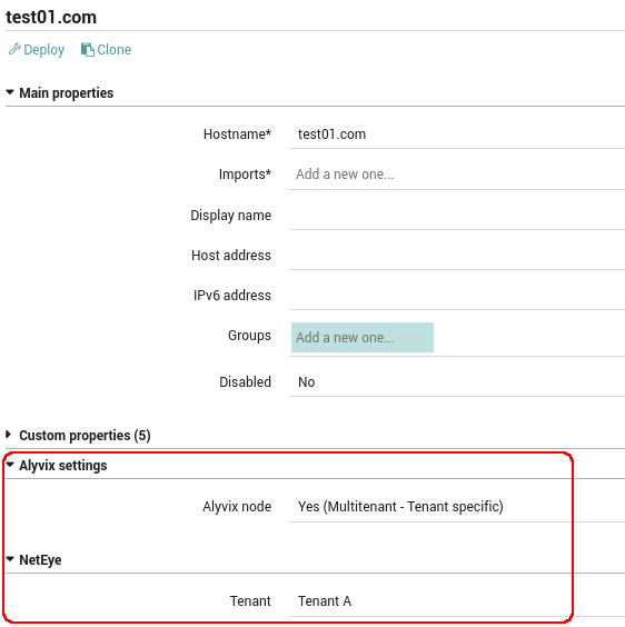 The configuration of an Alyvix Multitenant - Tenant specific in the Director