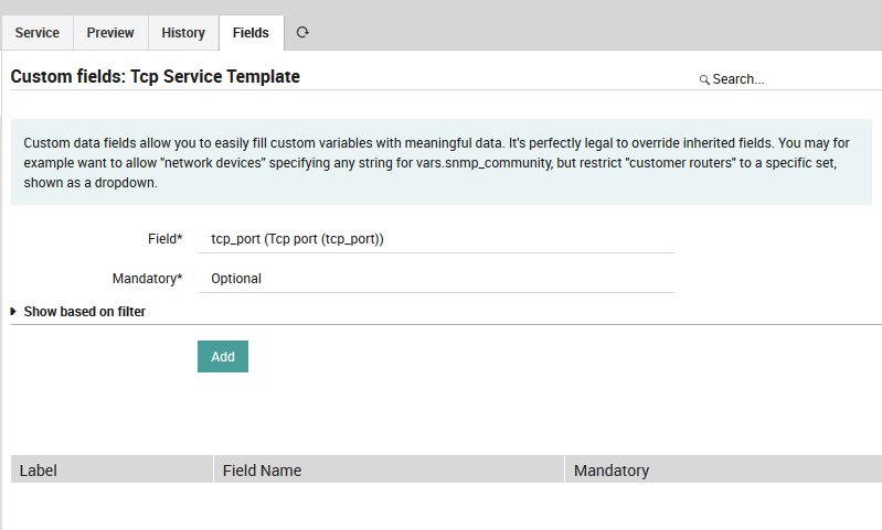 Associate field to service template - tcp_port