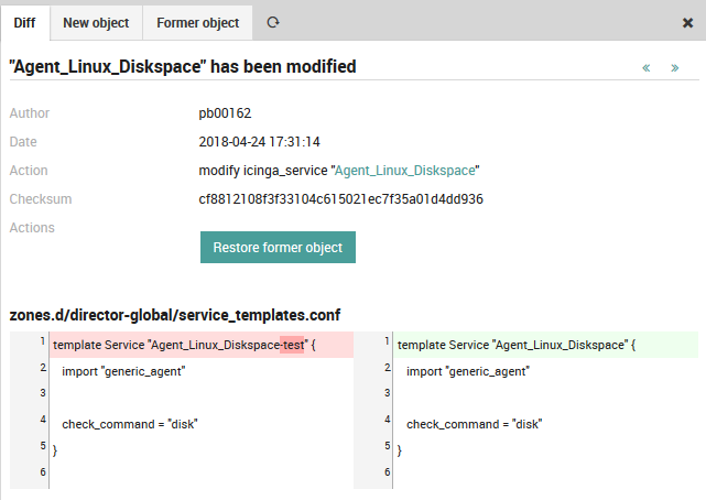 Showing the differences between before and after configurations