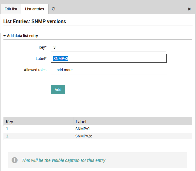 Fill the new list with SNMP versions