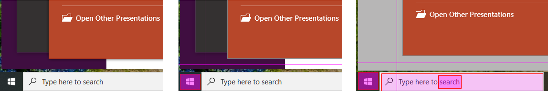 Before and after creating a selection in the screen capture.