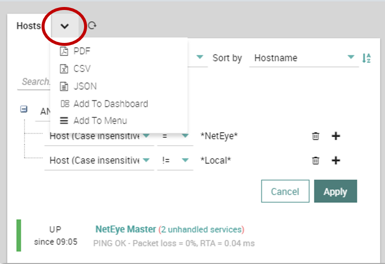 Exporting filtered host results