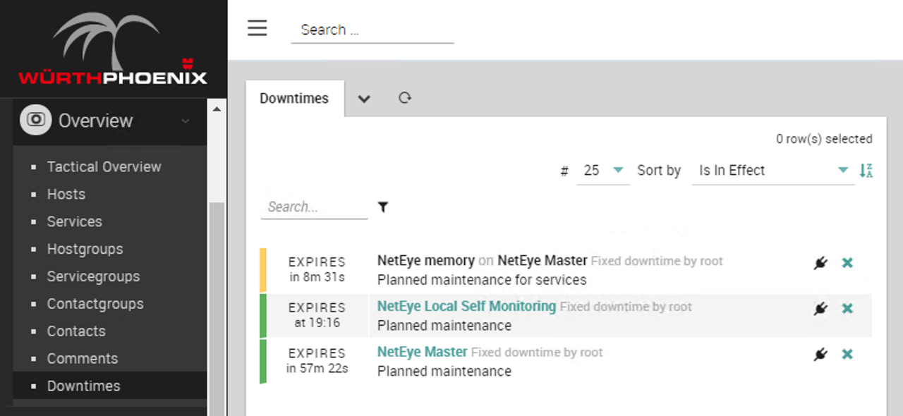See scheduled downtimes currently in effect