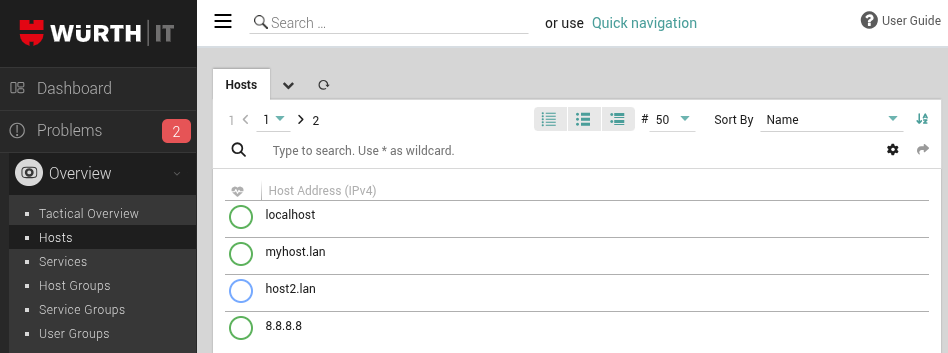 Host list with column parameter specified
