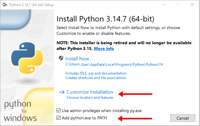 The first panel of the python installation process.