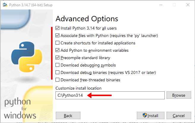 The third panel of the python installation process.